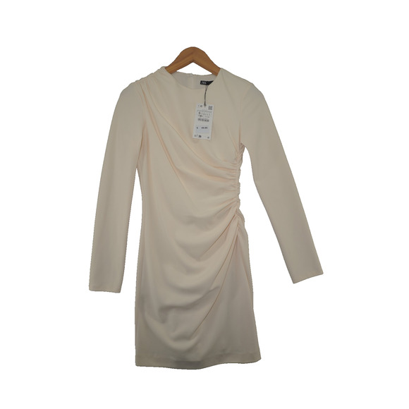 ZARA ZW Collection SS24 Beige Side Ruched Mini Dress NWT 2024 Women’s Small - Picture 4 of 12